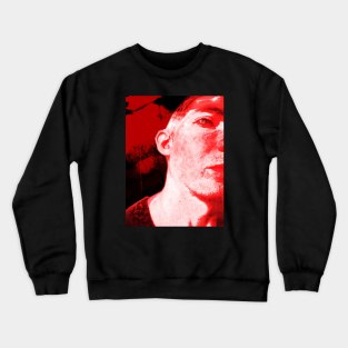 Portrait, digital collage and special processing. Hard situation, but men looking on us. Beautiful. Red. Crewneck Sweatshirt